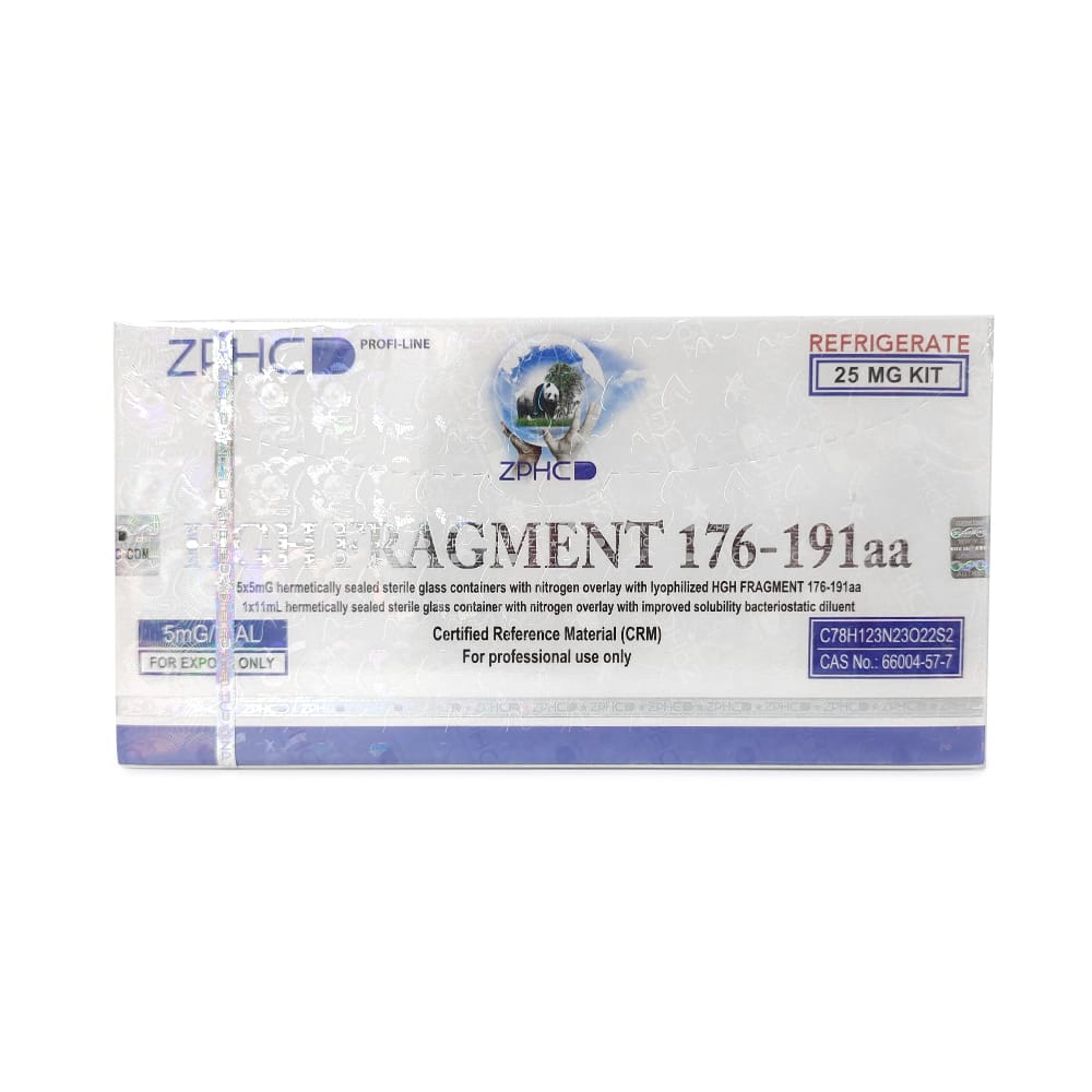 HGH Fragment 176-191 ZPHC 25 mg — box with 5 × 5 mg lyophilised peptide vials