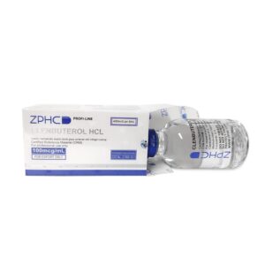 Frasco close-up de 10 ml Clenbuterol HCl 100 µg/ml ZPHC solução líquida transparente