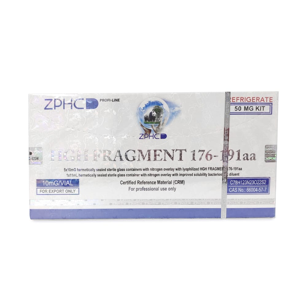 HGH Fragment 176-191 ZPHC 50 mg — box with 5 × 10 mg lyophilised peptide vials